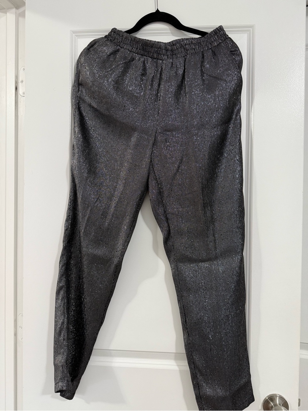 Maje Metallic Charcoal Elastic-Waist Pants